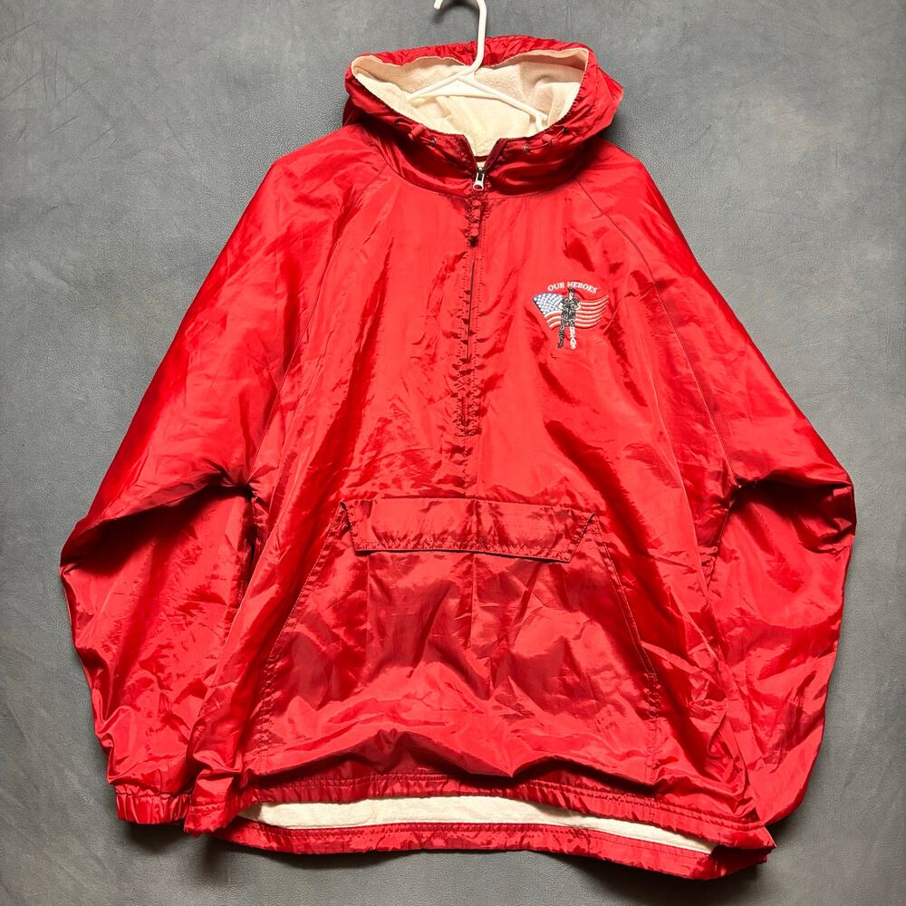 Ultra Club Our Heroes USA Military Patriotic Red Fleece Lined Anorak Jacket XL